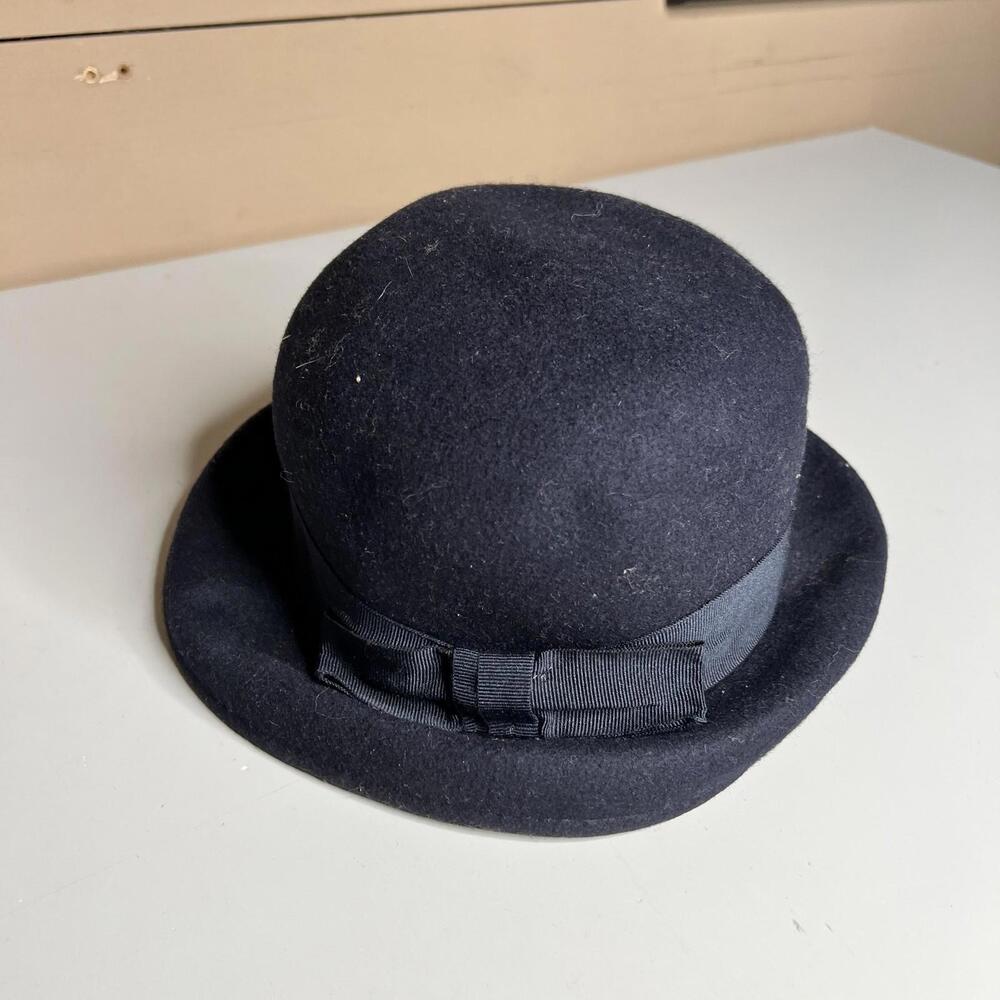 Platania Bowler Hat Mens Medium Black Wool Felt Made In Italy Formal